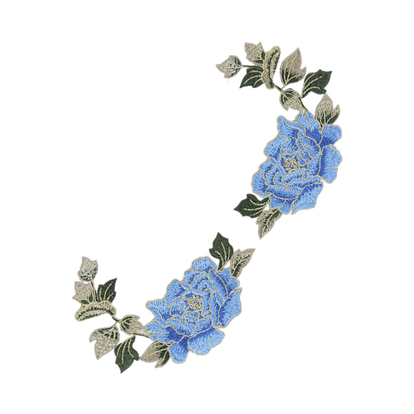 1 Par Blomsterbroderi Märken Vackra Blommor Mönster Broderade Applikationer Stryk På Märken för DIY Kläder Blå