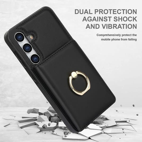 Samsung Galaxy S24 Case with Card Holder, Military Grade Drop Protection, Durable Shockproof Case - Brown[NX] Black