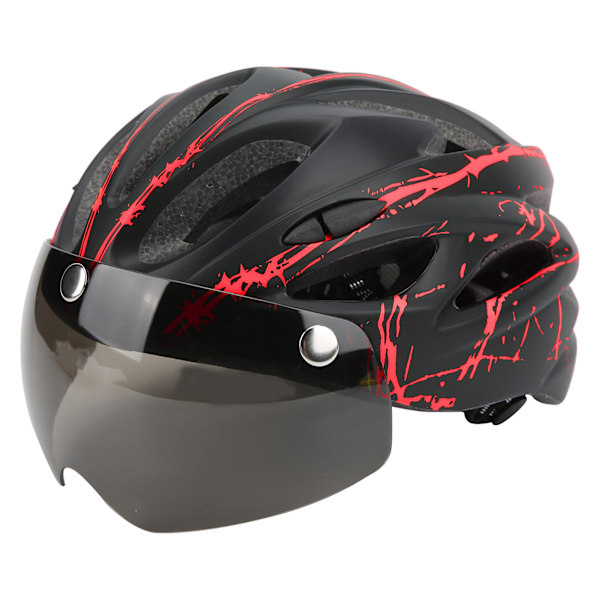 Magnetisk sugskyddshjälm med skyddsglasögon/ljus för mountainbike-cykelcykling (svart röd)