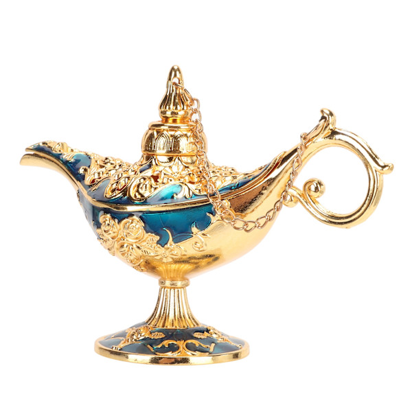 Magic Genie-lampa Utsökt färgäkta iögonfallande legering präglade mönster Genie-lampa för kontor i sovrummet Guld+BLÅ 4,7 tum