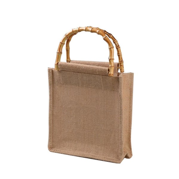 Kannettava säkkikangas juuttiostoskassi käsilaukku bambusilmukkakahvat uudelleen käytettävät ostoskassit C