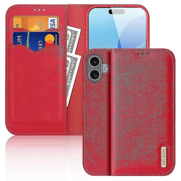 Til iPhone 16 lædercover med stativ og foldbart låg