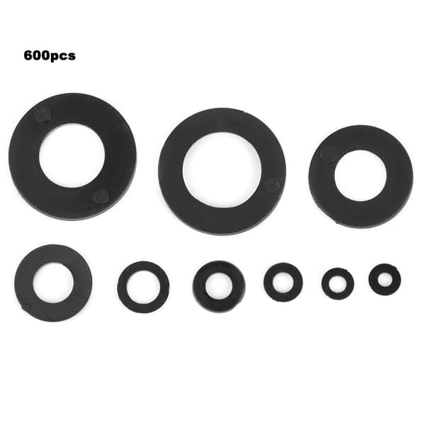 【NX】600 stk. sort nylon skivepakning kombinationssæt M2-M12 9 størrelser hardware