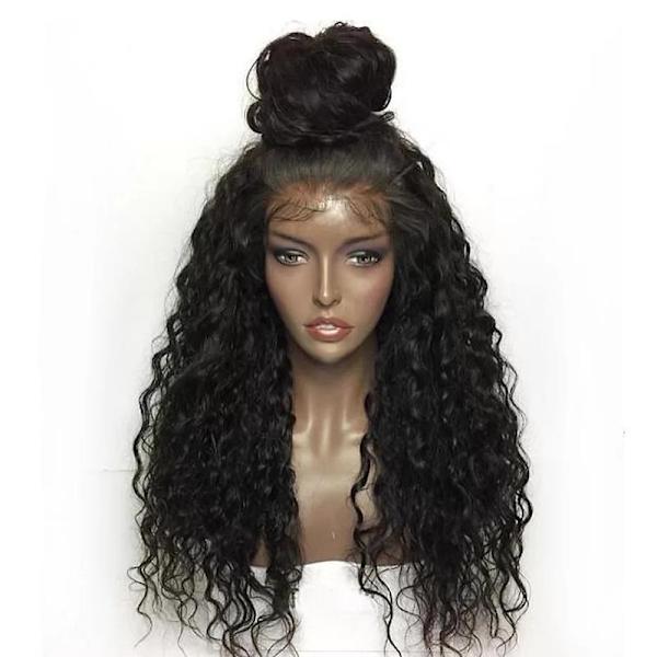 Vågiga peruker Deep Wave Spets Frontal Peruker Brasilianskt hår Peruker för svarta kvinnor Natursvart 150% Densitet 24in