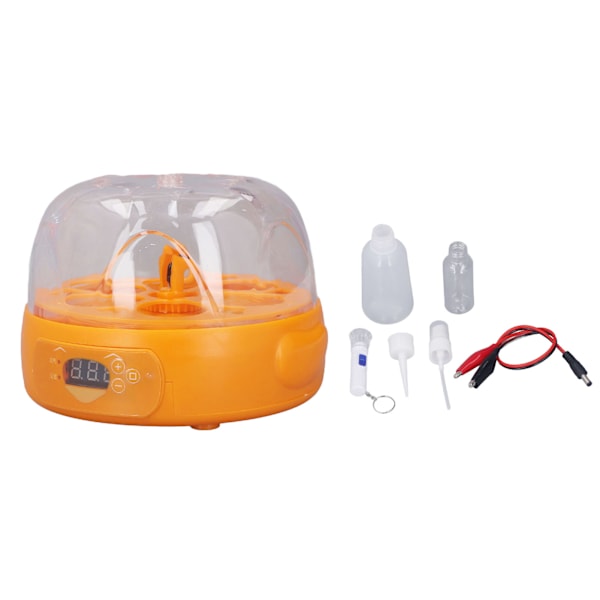 15W Ägginkubator 6 Ägg Digital Mini Helautomatisk Ägginkubator med Automatisk äggvändare för kläckning av kyckling Anka Vaktel 100‑240V Gul UK-kontakt