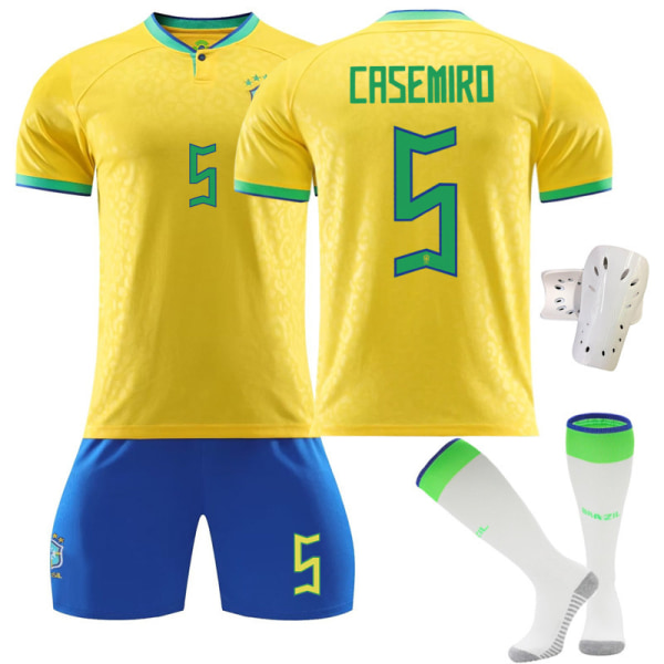 22-23 Brasilien tröja nr 10 Neymar 20 Vinicius 9 Chalison 18 Jesu dräkt fotbollsuniform +knäskydd 16 NO.5