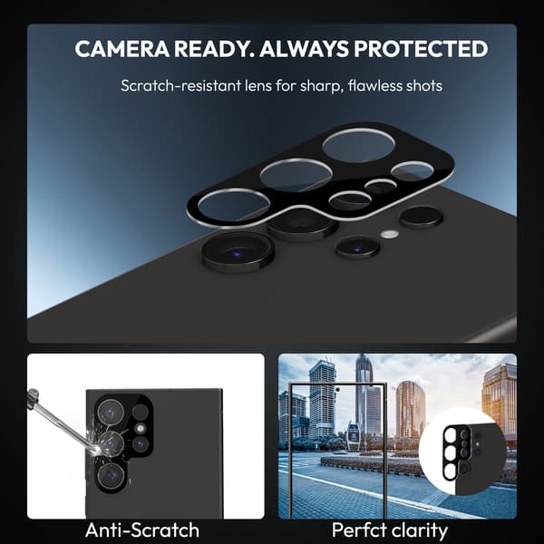 2-Pack Compatible with Samsung S24 Ultra Screen Protector & 1-Pack Lens Protector - Tempered Glass | [Automatic Installation] - Bubble-Free