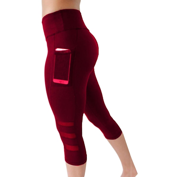 Røde Vin Yoga Capri Leggings Gymnastikbukser til Kvinder