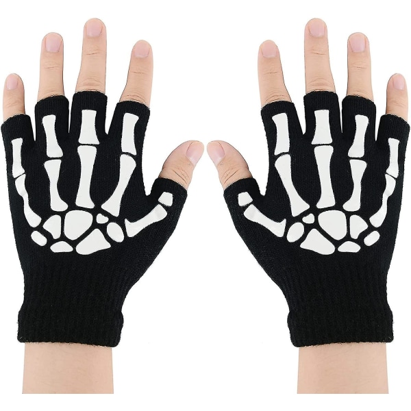 Skelethandsker-lysende Stretchy Costum-handsker Fingerløse kraniehandsker Et par