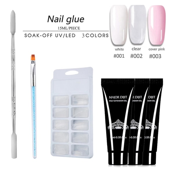 15 ml neglelim manikyrsett klar UV neglelim lakk negleformer Nail Art Quick Build Kit 1