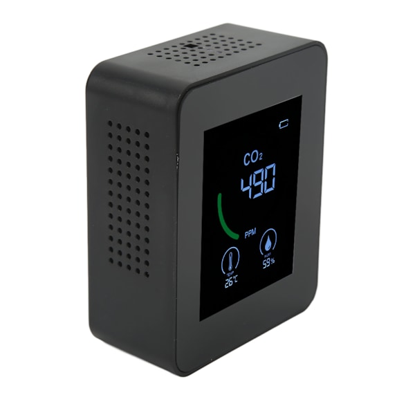 Kulldioksiddetektor USB-lading TVOC-sensor Halvleder Luftkvalitetsmonitor med temperatur- og fuktighetsmåling Svart