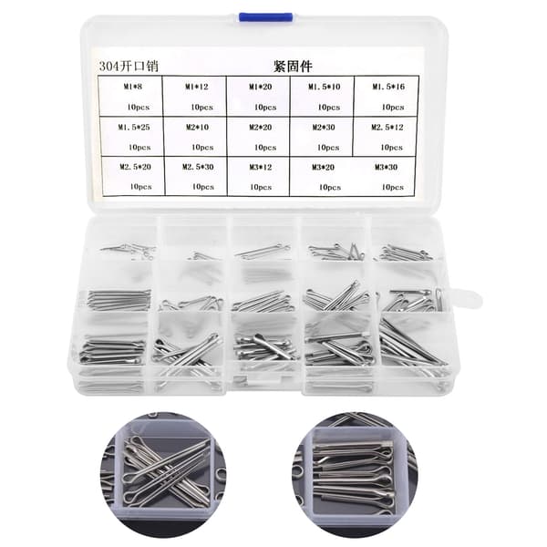 【NX】150 stk. 15 slags 304 rustfrit stål splitstifter Kit M1 M3