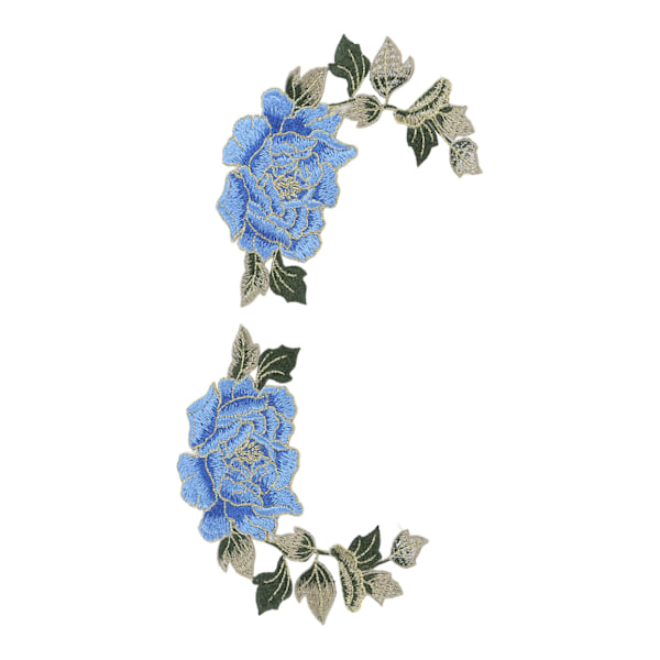 1 Par Blomsterbroderi Märken Vackra Blommor Mönster Broderade Applikationer Stryk På Märken för DIY Kläder Blå