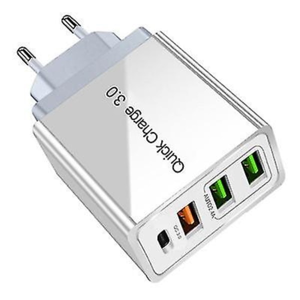 4 USB-reiselader Qc3.0 Hurtigladelader Usa /eu Pluggadapter Adapter White USA Plug