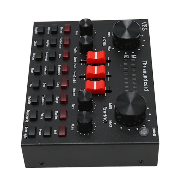 Bluetooth Live Lydkort 8 Tilstande Stemmeomformer Lydmixerkort med 16 Lydeffekter til Karaoke Live Streaming Sort