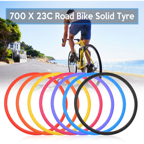 Bike Solid Tire 700x23C Road Bike Cykel Cykling Tubeless Tire Wheel, Model: Gul