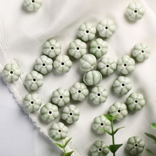 Gresskarperler DIY løse perler vevd armbånd Halskjede materialer green 20 pieces