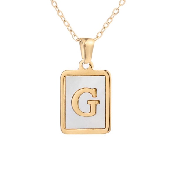 Square alfabetet kjede kvinnelig gull innlagt Shell anheng halskjede G