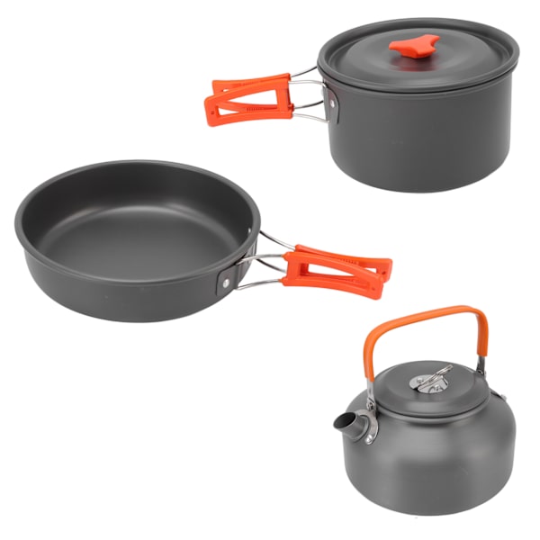 Utendørs campinggrytesett med porselen Non Stick campingkokksett for piknikfiske oransje