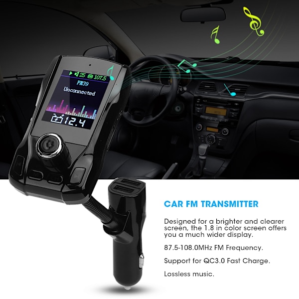1,8 tommer TFT 360° Rotasjon Bil MP3-spiller Lader Trådløs FM39 Bluetooth-sender