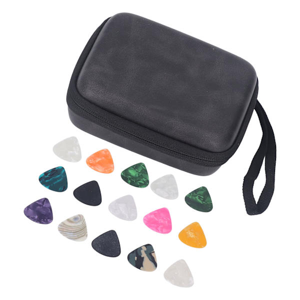 Guitar Pick Bag Set Celluloid Picks Förvaringsväska Hållare Fodral PU Läder för instrumenttillbehör Svart
