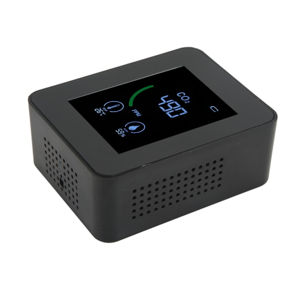 Kulldioksiddetektor USB-lading TVOC-sensor Halvleder Luftkvalitetsmonitor med temperatur- og fuktighetsmåling Svart