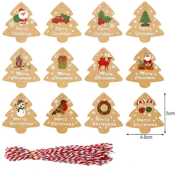 Julegavemærker 48 tæller med snor (12 forskellige designs til julegaveindpakning og navnekort)