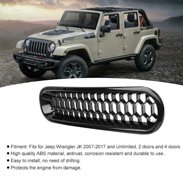 Svart främre stötfångargaller med låshål Passar till Jeep Wrangler JK 2007-2017