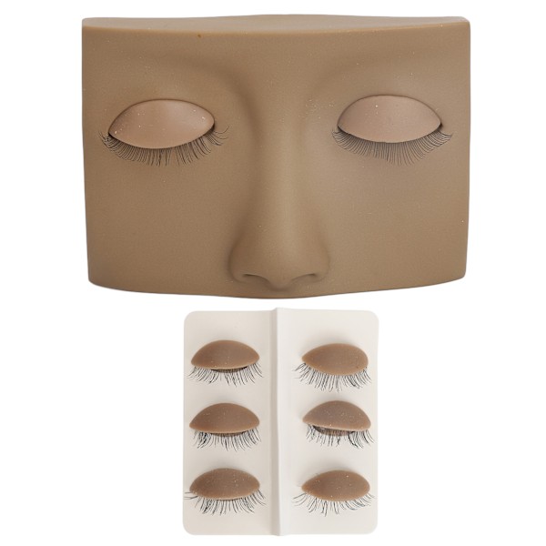 Øyenvippeforlengelse Mannequin Head Set Vipper Forlengelse Øve Ansikt med 3 Avtakbare Vipper Øyelokk Kaffe Farge