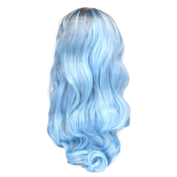 Gradient Blå Paryk Varmebestandig Midtdel Lang Bølget Krøllet Paryk Syntetisk Paryk til Daglig Brug Cosplay Halloween