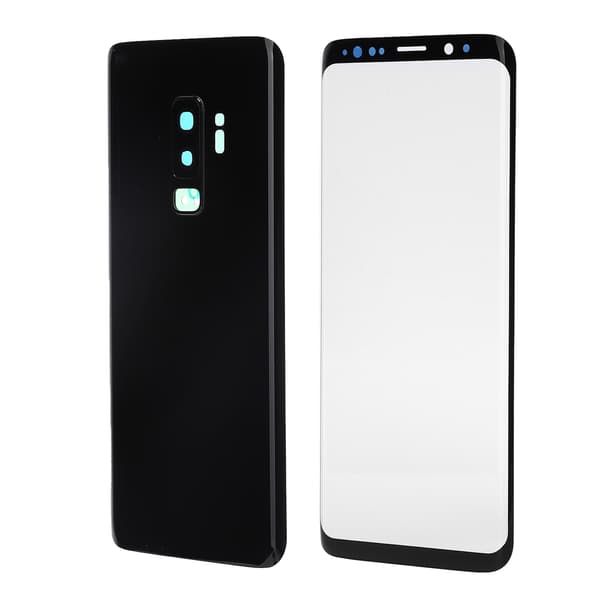 Telefon Bagside Glas Cover Front Skærm Glas Linse Udskiftningssæt til Samsung S9+ G965 (Sort)