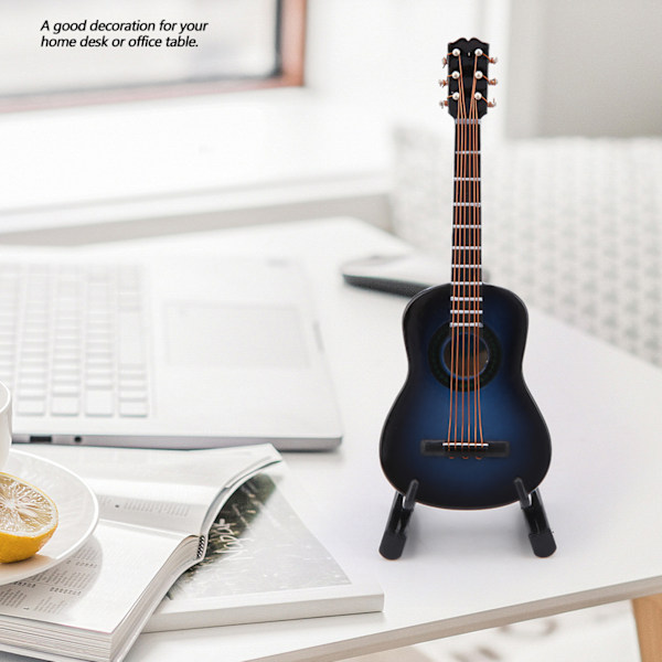Mini træguitar model display Mini musikalske pynt Håndværk hjemindretning (blå 10cm)
