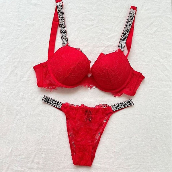 Comfortable Push Up Bra Set - 2 Piece Sexy Lingerie Underwear, Red, Size 75B