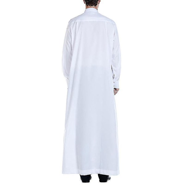 Muslimsk herrvit XL enfärgad lång kappa Thobe Kaftan klänning