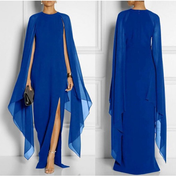 Women's 2020 Blue Chiffon Long Dress - Elegant Queen Fan Event Dress