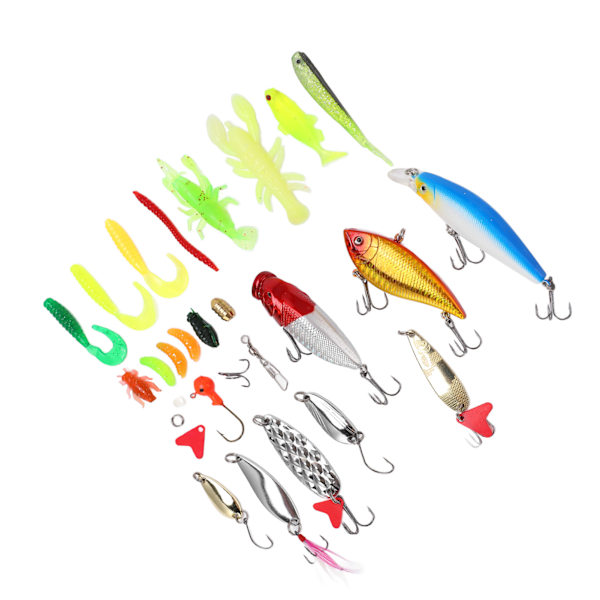 Fiskesæt med Bløde og Hårde Lokkedyr Tackle Kit Minnow Popper Crank Frø Lokkedyr Krog til Bas Gedde Fiskeri