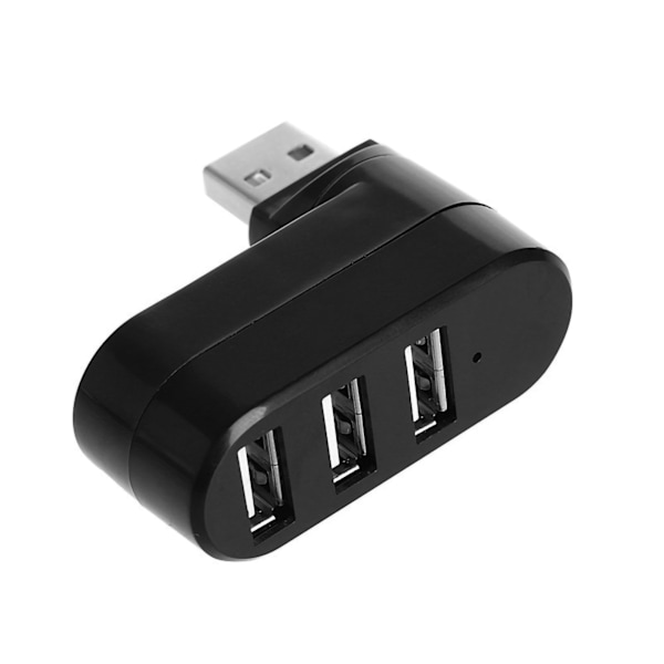 USB 2.0 Hub 3-ports 90°/180° Rotasjon Hot Swappable Bærbar USB-dokkestasjon for hjemmekontor og reiser (svart)