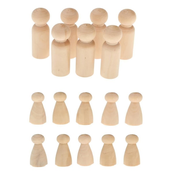 Natural Unfinished DIY Wooden Peg Dolls Mixed Sizes 30pcs