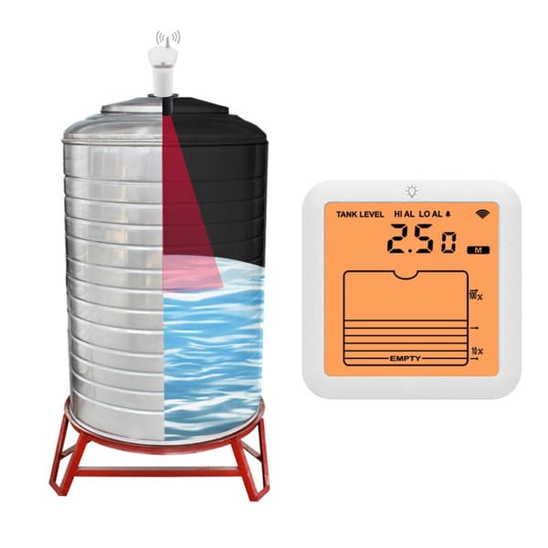 Ultrasonic Level Meter Water Level Gauge with LCD Screen, Wireless Water Tank Level Sensor, IP65 Waterproof, 1-5m Measuring Range 319