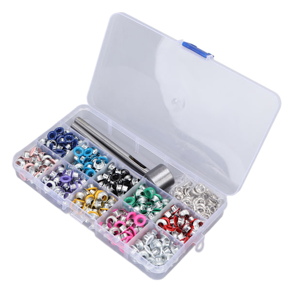 10 farger Grommet Tool Kit Jern Plast Material Robust struktur Fargerike plateringsøyler Sett for klesmodifisering 6 mm
