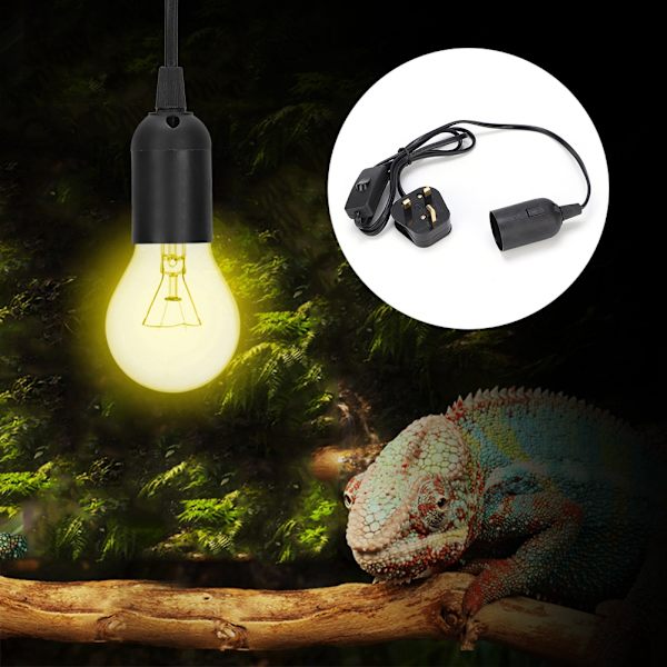 Plast Sort E27 Keramisk Varmelist Uafhængig Switch Lampehælder til Reptil Skildpadde Firben UK Stik 220V