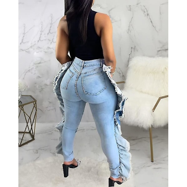 Højt taljede Ripped Jeans til Kvinder, Lyseblå, Størrelse 2XL