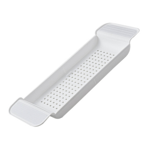 Badekarsbakke Stabil placering Udvidbart plastmaterial Dræningsdesign Bath Caddy Badekarsbord til badeværelse Hvid