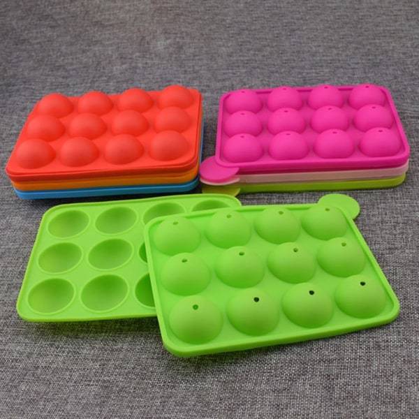 1 sæt slikkepindeform 12-hulrum multifunktions silikone halvkugleformet chokoladeform til børn Pink