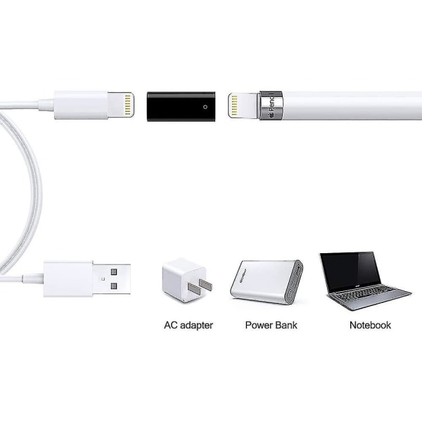 2 stk opladningsadapter kompatibel med Apple Pencil Cable Converter Black