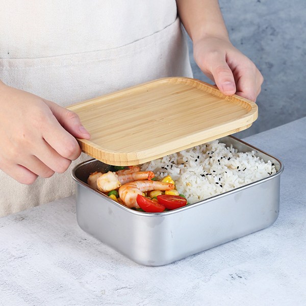 Bentoboks i rustfritt stål med trelokk og 3-delt bestikksett - Lunsjboks for voksne og barn