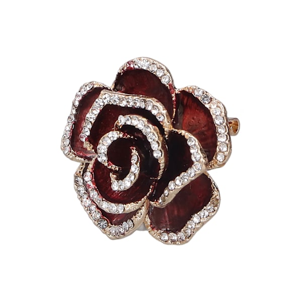 Brosch Pin Camellia Form Elegant Utsökt Strass utsmyckad Brosch för kvinnor Kläder Siden Halsduk Dekoration PresentRöd