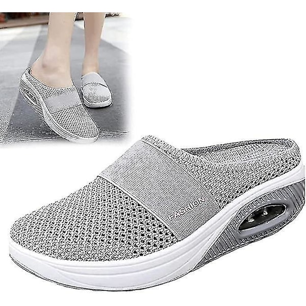 Orthopedic Diabetic Non Slip Air Cushion Slip-on Walking Shoes Light Grey EU 37