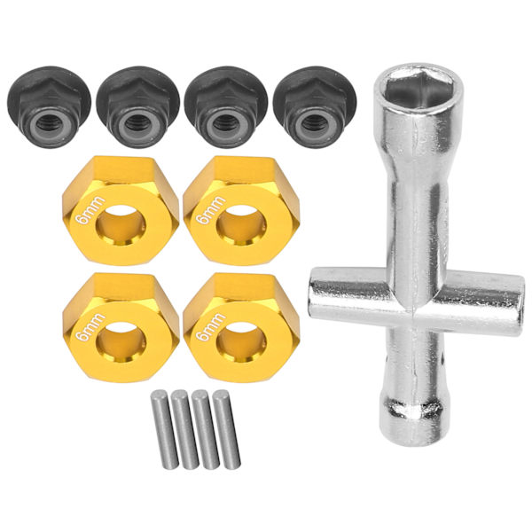 12 mm kuusiokoloadapteri 6 mm paksu M4 laippa lukkomutterit ristikulmaavaimisarja 1/10 RC-autolle Kulta