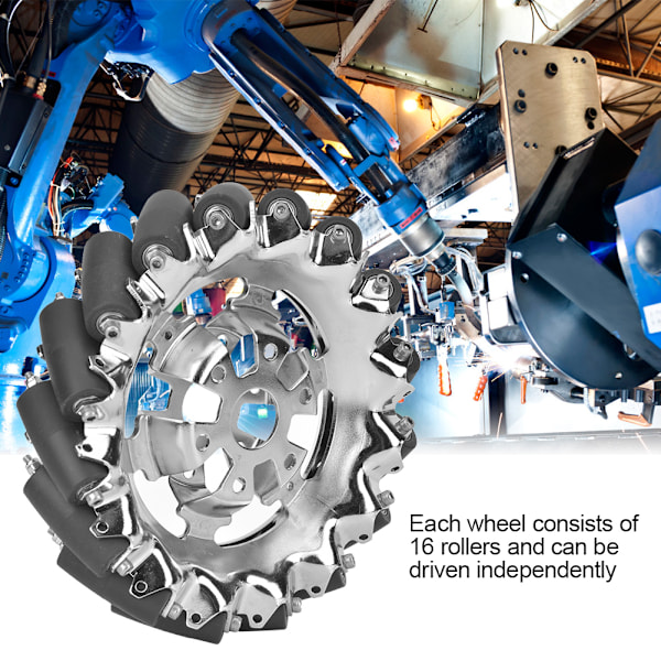 6 tommers Mecanum-hjul i metall, høyre, med 16 TPU-gummiruller, deler til industriroboter